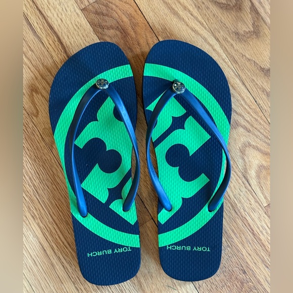 Tory Burch Shoes - Tory Burch Emory Flip Flops - Like New ~ Tory Navy/Court Green~ Women's Size 10?